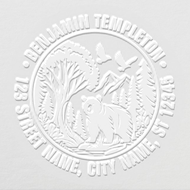 Bear and Trees Silhouette #3 Name Return Address Embosser (Design)