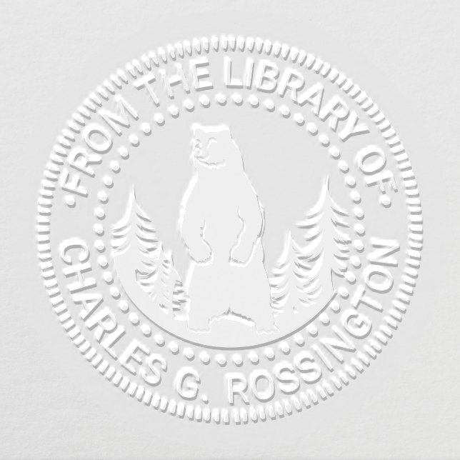 Bear and Trees Silhouette Round Library Book Name Embosser (Design)
