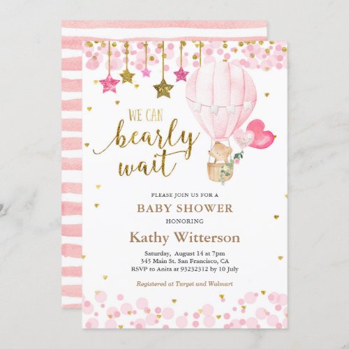 Bear and Twinkle Star Hot air Balloon Baby Shower  Invitation