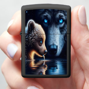 Bear And Wolf in Cosmic Wildlife Zippo Lighter