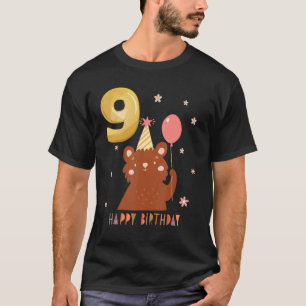 Bear Animal  9th Birthday Girl B day 9 Years Old T-Shirt