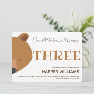 Bear Animal Kids 3rd Birthday Invitation