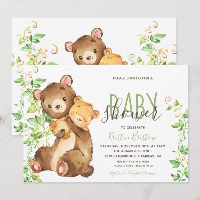 Bear Animal Zoo Jungle Baby Shower Invitation (Front/Back)