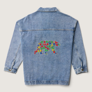 Bear Animals Puzzle Pieces Autism Awareness  Denim Jacket