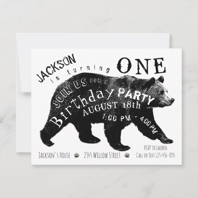 Bear Any Number Birthday Party Invitations (Front)