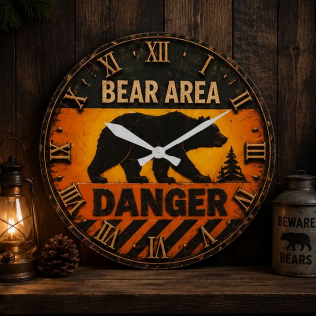 Bear Area Danger Camping & Hunting Gift Large Clock (Creator Uploaded)