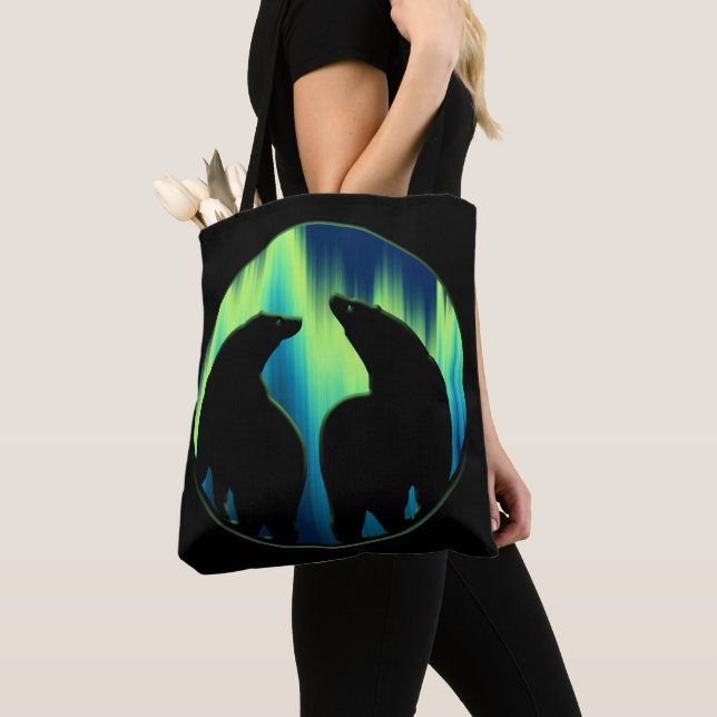 Bear Art Tote Bag Tribal Northern Lights Bear Bag (Close Up)