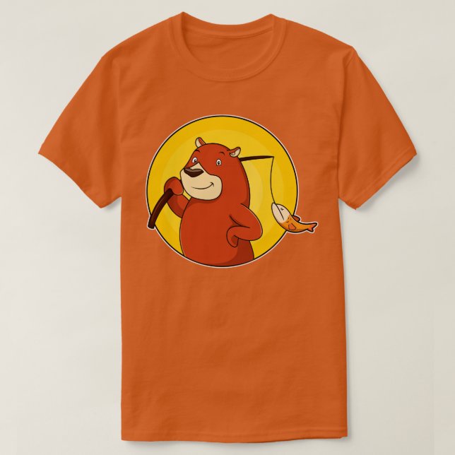 Bear as Angler with Fish 2 T-Shirt (Design Front)