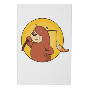 Bear as Angler with Fish Faux Canvas Print