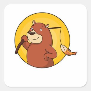 Bear as Angler with Fish Square Sticker