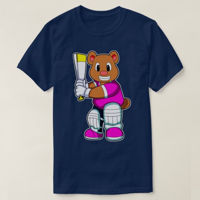 Bear as Batsman with Cricket bat  T-Shirt (Design Front)