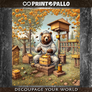 Bear as beekeeper with its bees tissue paper