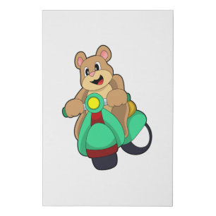 Bear as Biker with Scooter.PNG Faux Canvas Print