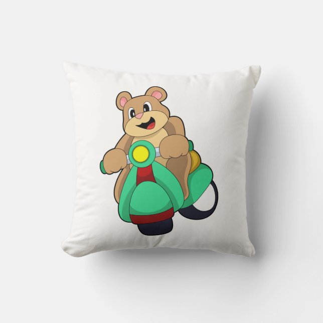 Bear as Biker with Scooter.PNG Throw Pillow (Front)