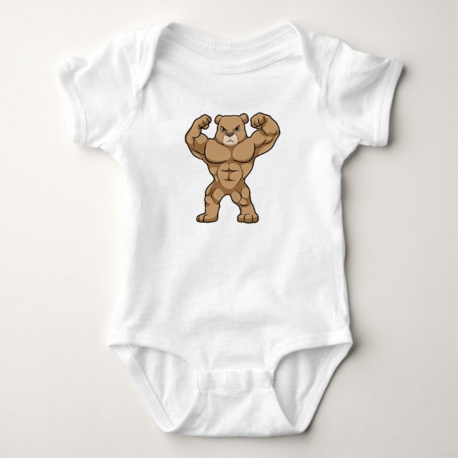 Bear as Bodybuilder with big Muscles Baby Bodysuit (Front)