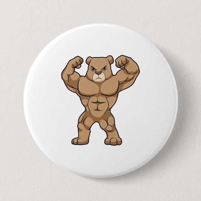 Bear as Bodybuilder with big Muscles Button (Front)