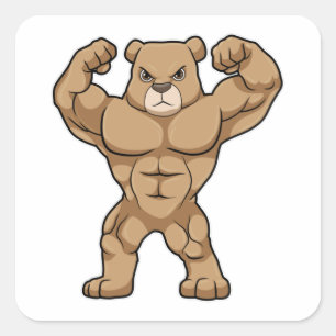 Bear as Bodybuilder with big Muscles Square Sticker