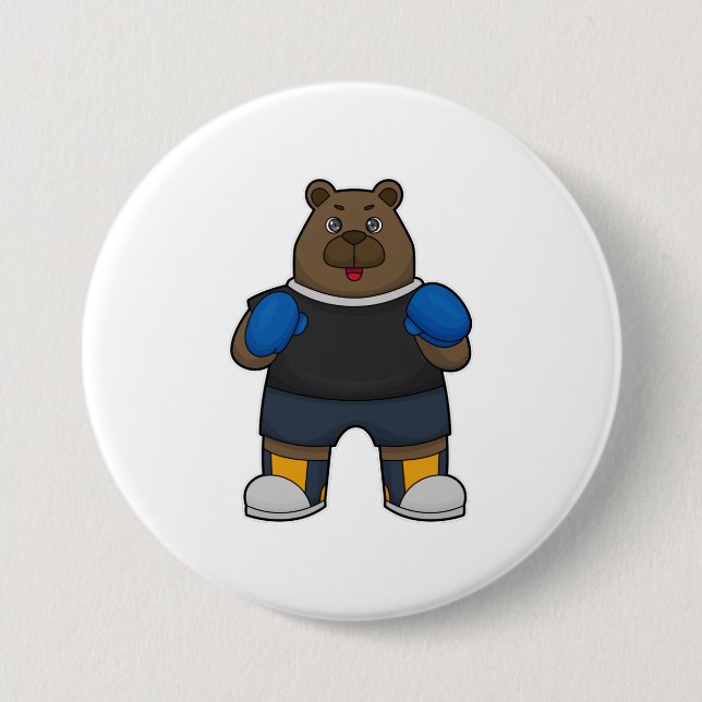 Bear as Boxer with Boxing gloves Button (Front)