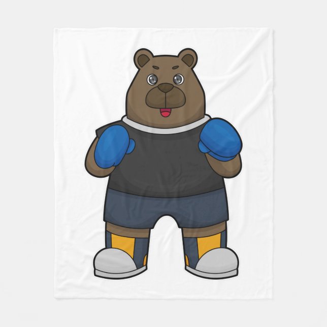 Bear as Boxer with Boxing gloves Fleece Blanket (Front)