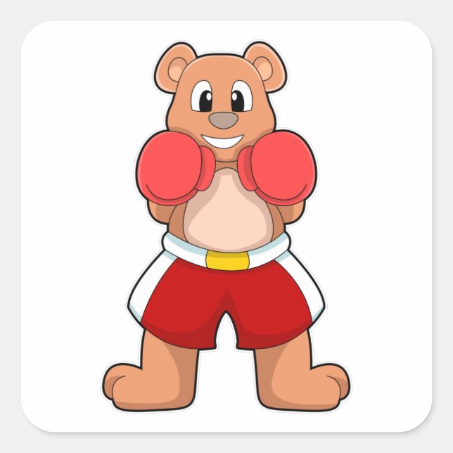 Bear as Boxer with Boxing gloves Square Sticker (Front)