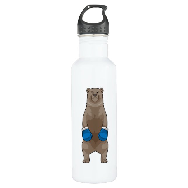 Bear as Boxer with Boxing gloves Stainless Steel Water Bottle (Front)