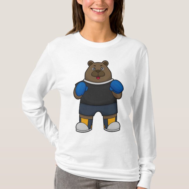 Bear as Boxer with Boxing gloves T-Shirt (Front)