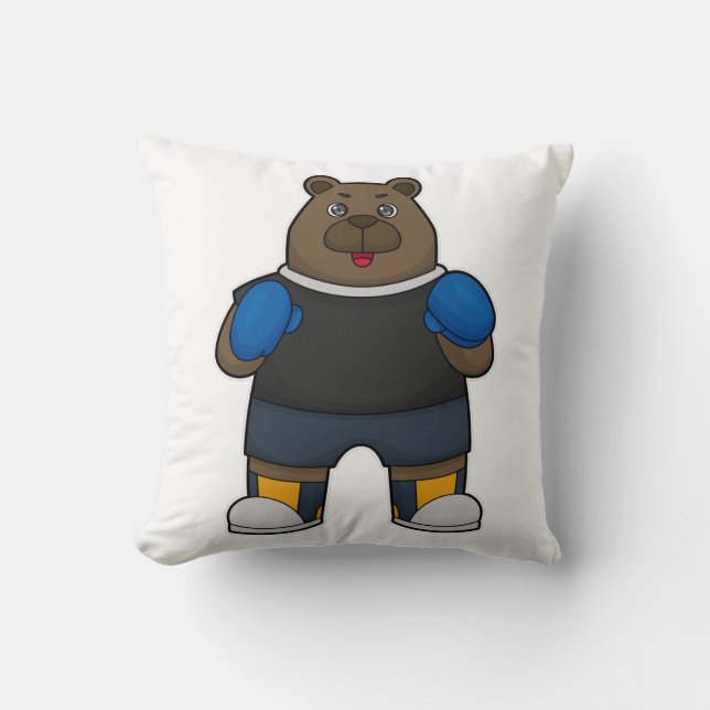 Bear as Boxer with Boxing gloves Throw Pillow (Front)