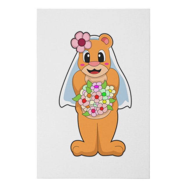 Bear as Bride with Flowers Faux Canvas Print (Front)