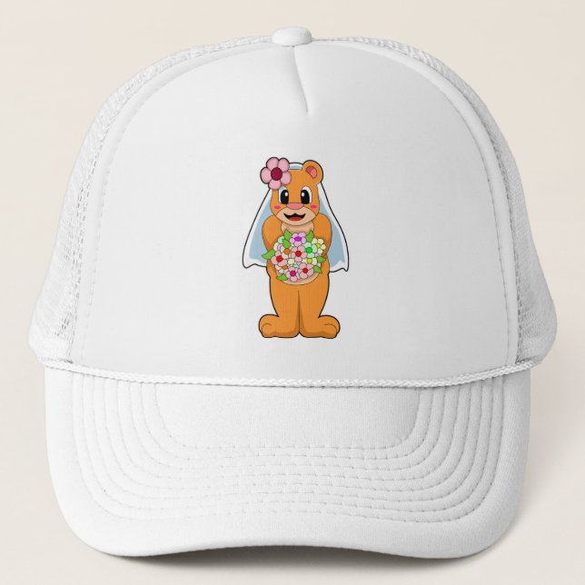 Bear as Bride with Flowers Trucker Hat (Front)