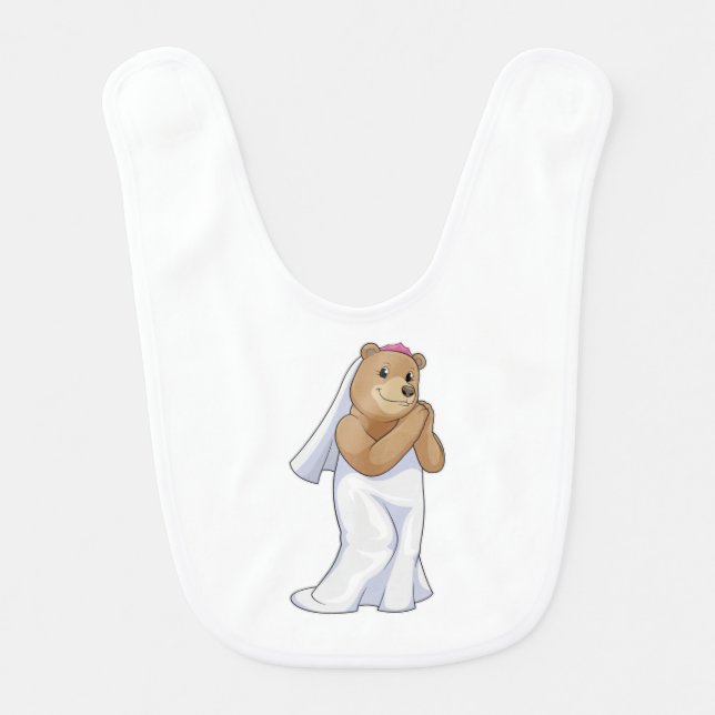 Bear as Bride with Veil Baby Bib (Front)