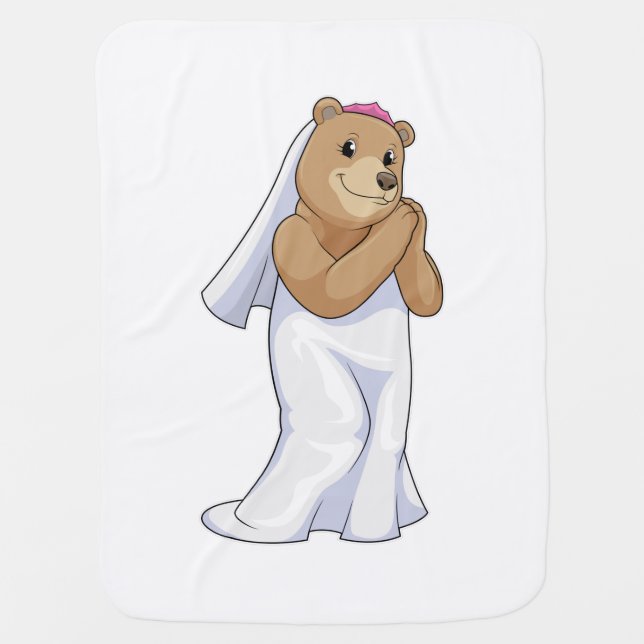 Bear as Bride with Veil Baby Blanket (Front)