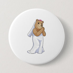 Bear as Bride with Veil Button