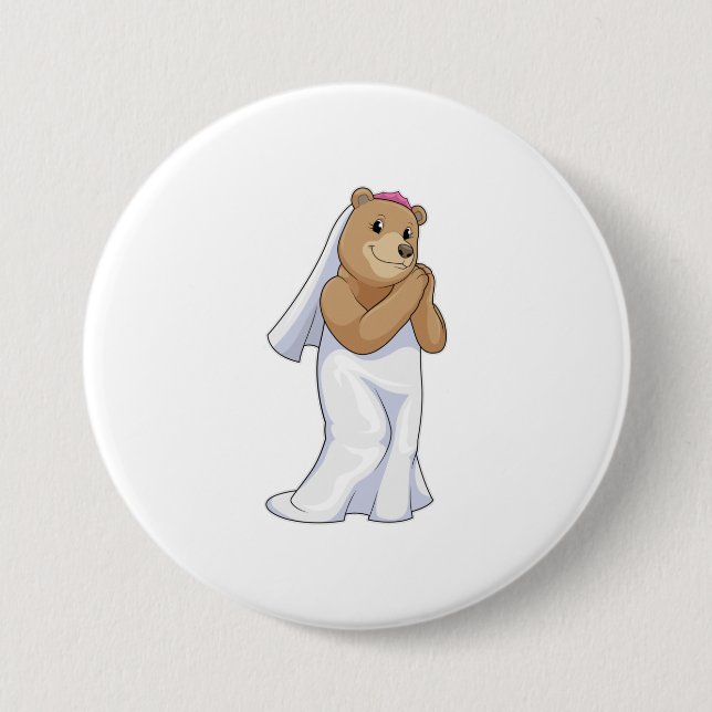 Bear as Bride with Veil Button (Front)