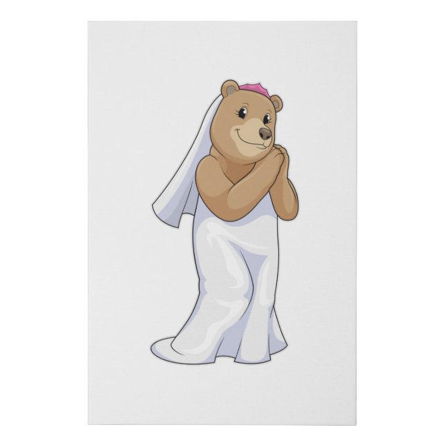 Bear as Bride with Veil Faux Canvas Print (Front)