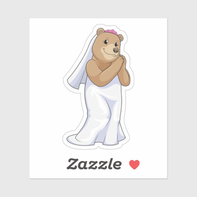 Bear as Bride with Veil Sticker (Sheet)
