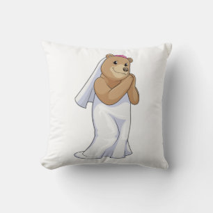 Bear as Bride with Veil Throw Pillow