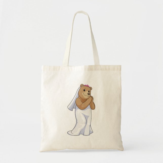 Bear as Bride with Veil Tote Bag (Front)