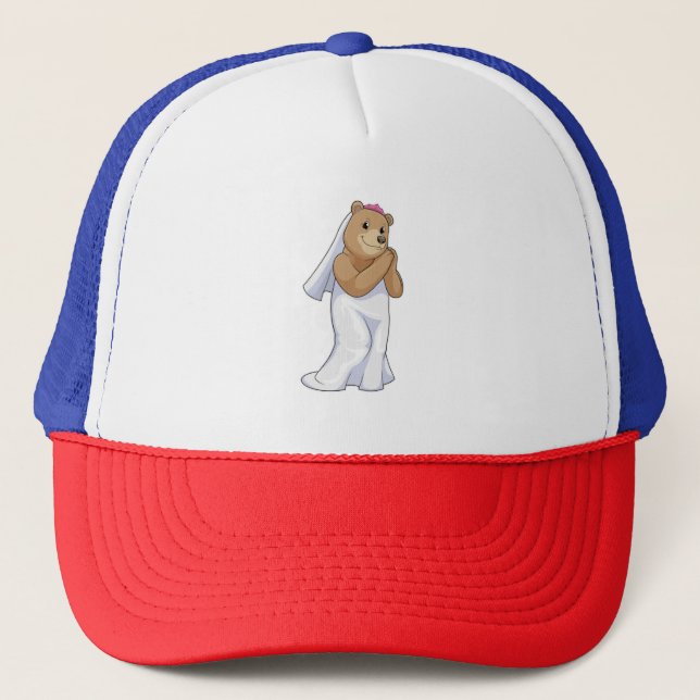 Bear as Bride with Veil Trucker Hat (Front)