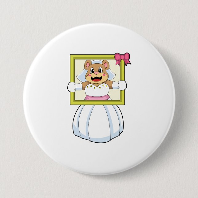Bear as Bride with Wedding dress & Picture Frame.p Button (Front)