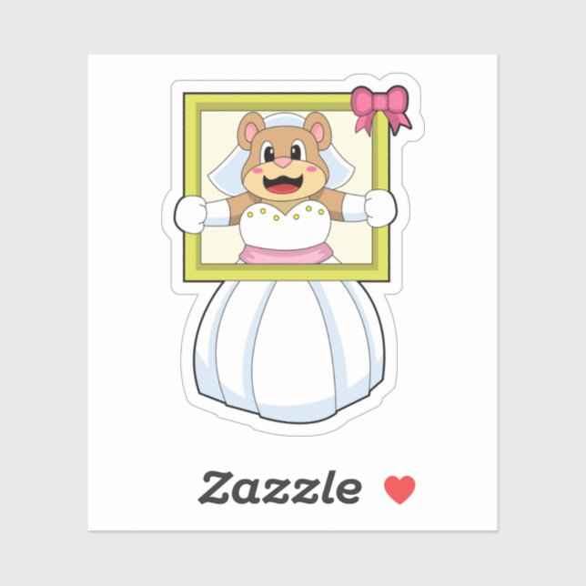 Bear as Bride with Wedding dress & Picture Frame.p Sticker (Sheet)