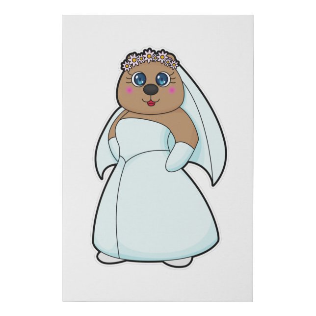 Bear as Bride with Wreath of Flowers Faux Canvas Print (Front)