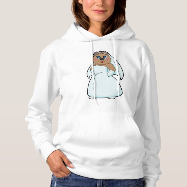 Bear as Bride with Wreath of Flowers Hoodie (Front)