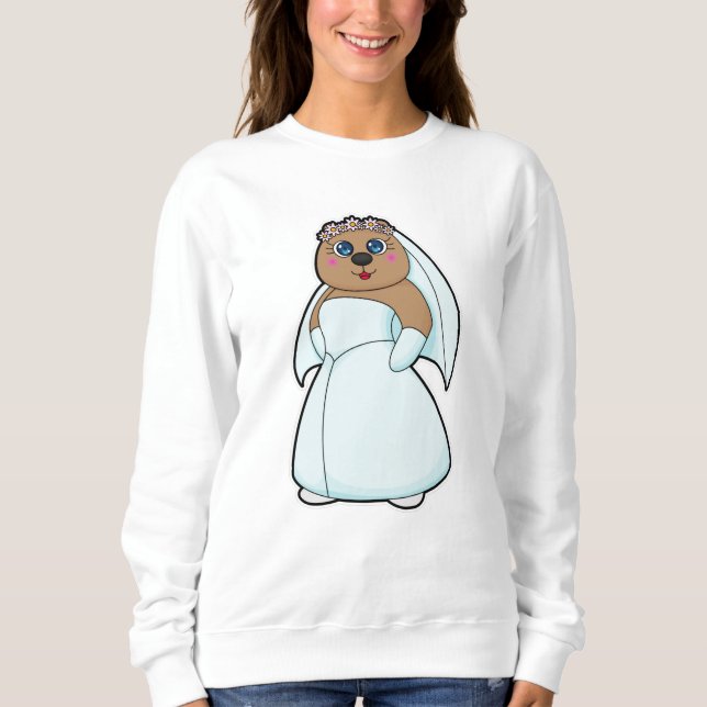 Bear as Bride with Wreath of Flowers Sweatshirt (Front)