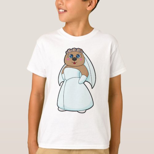 Bear as Bride with Wreath of Flowers T_Shirt