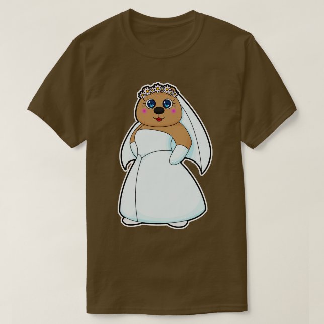 Bear as Bride with Wreath of Flowers T-Shirt (Design Front)