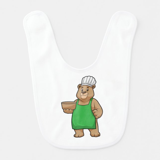 Bear as Cook with Cooking apron & Bowl Baby Bib (Front)