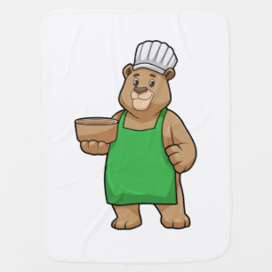 Bear as Cook with Cooking apron & Bowl Baby Blanket