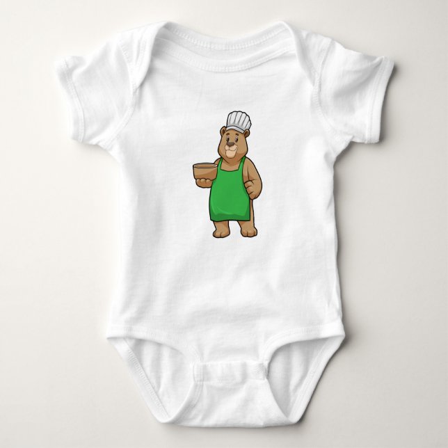 Bear as Cook with Cooking apron & Bowl Baby Bodysuit (Front)