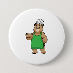 Bear as Cook with Cooking apron & Bowl Button