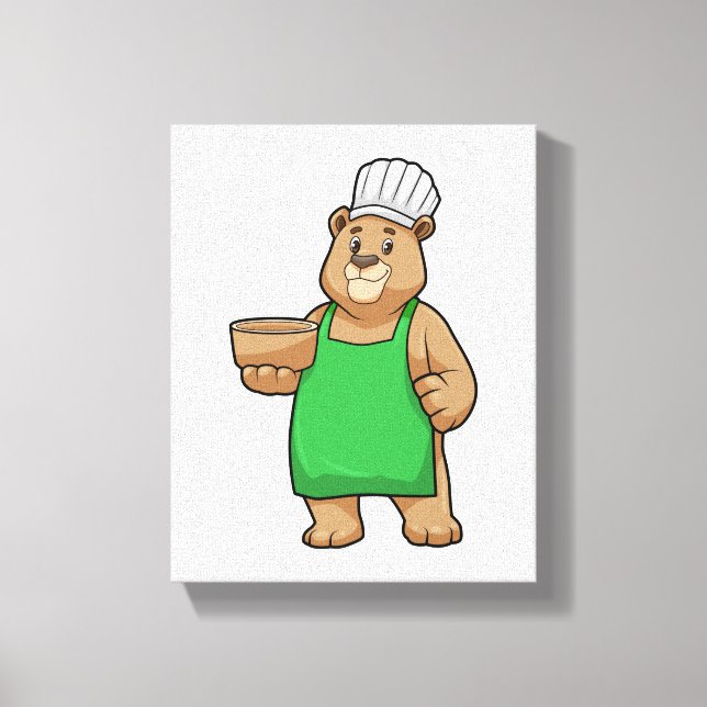 Bear as Cook with Cooking apron & Bowl Canvas Print (Front)
